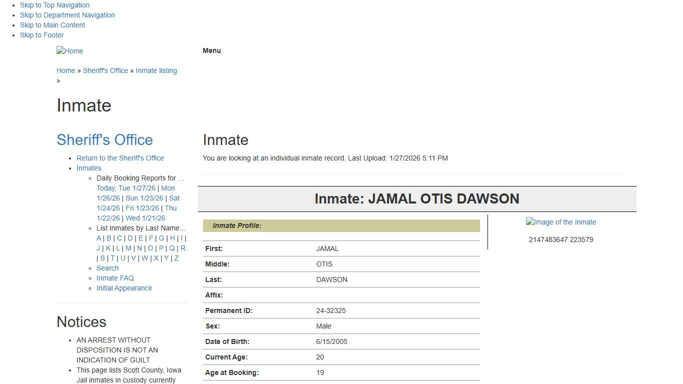 Inmate: JAMAL OTIS DAWSON - Sheriff's Office